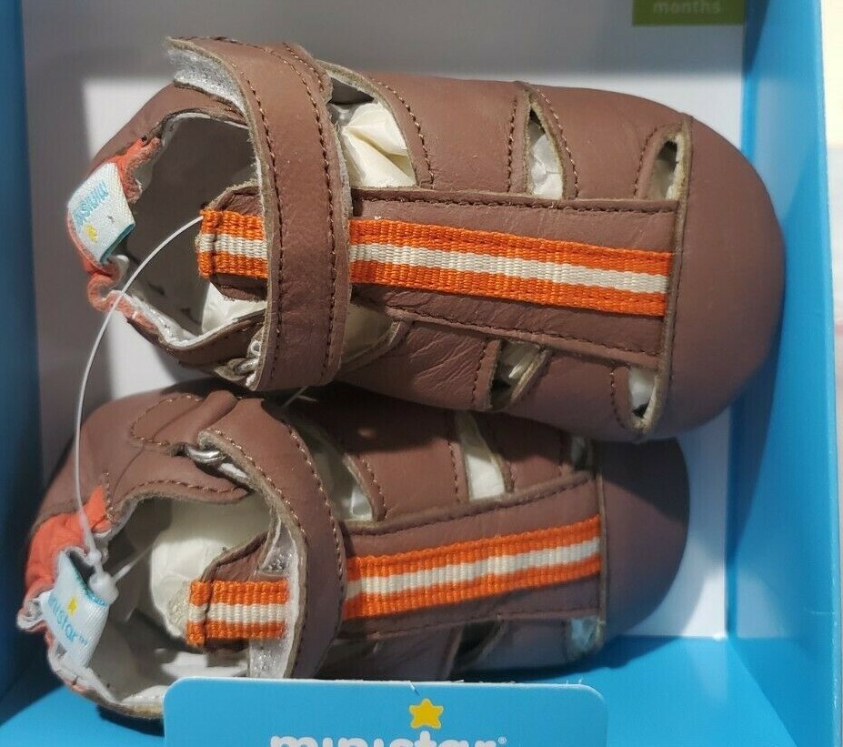 Ministar Genuine Natural Leather Baby Infant Shoes, Brown Sandals 0 to 6 months