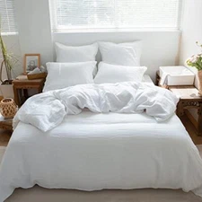  100% Linen Duvet Cover Set 3pcs Basic Style Natural French Washed King White