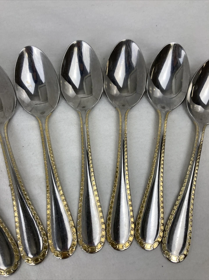 "9 hermosos cubiertos de acero inoxidable 18/8 cucharas de cadena Retroneu Gold Accent Corea" Foto 3 de 4