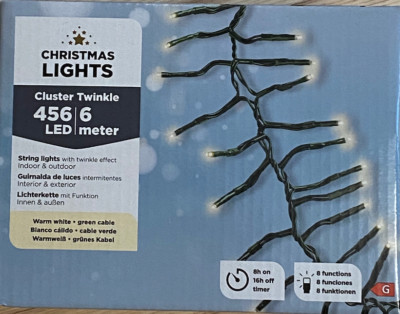 Lumineo Lichterkette Cluster warm weiß 456 LEDs 6 Meter grünes Kabel Timer IP44 
