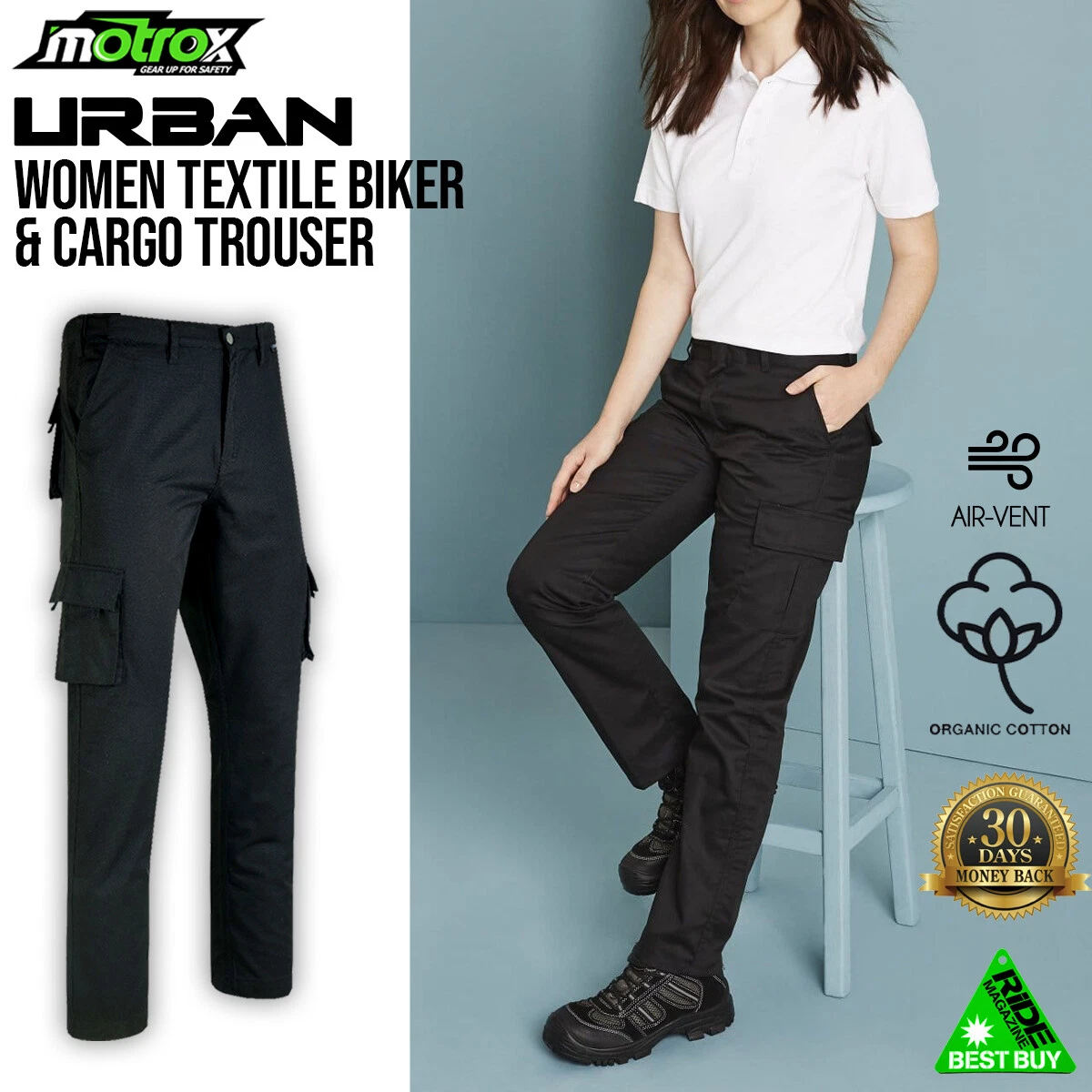 Women Cargo Combat Work Trousers Black Ladies Cotton Lightweight Cargo Pents