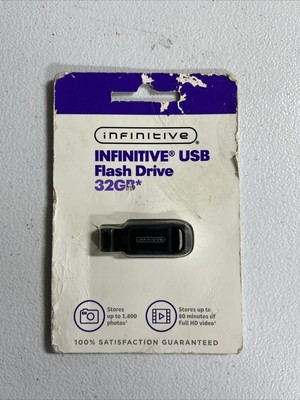 Lot of 2, Infinitive 32GB USB Flash Drive Black 80-56-19289-032G - New Sealed