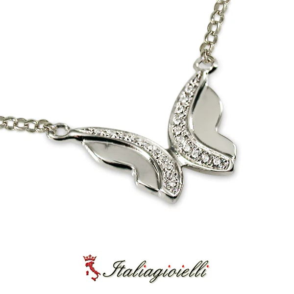 Armoniosa Collana Brillante con Farfalla in Argento 925 Rodiato Oro Bianco - Immagine 4 di 4