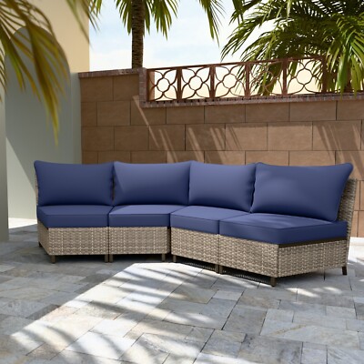 EAGLE PEAK Coastal Vista Curved 2PCS Outdoor Wicker Sofa with Cushions