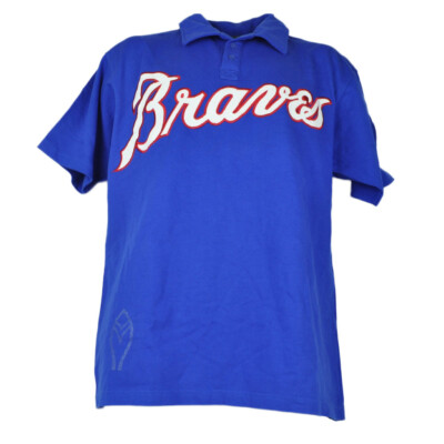 MLB Wright & Ditson Atlanta Braves Herren Erwachsene Blau T-Shirt Polo Kurz Arm