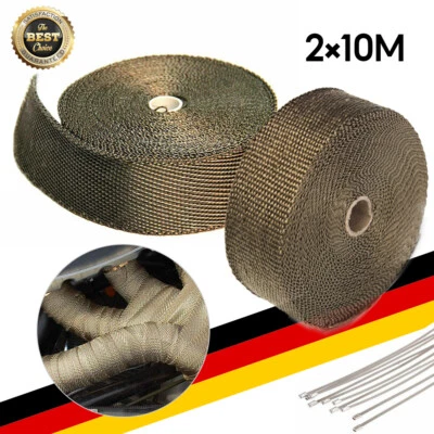 Motorrad Hitzeschutzband 10m - Basaltfaser Mit 10 Edelstahl-Kabelbindern, Schwarz