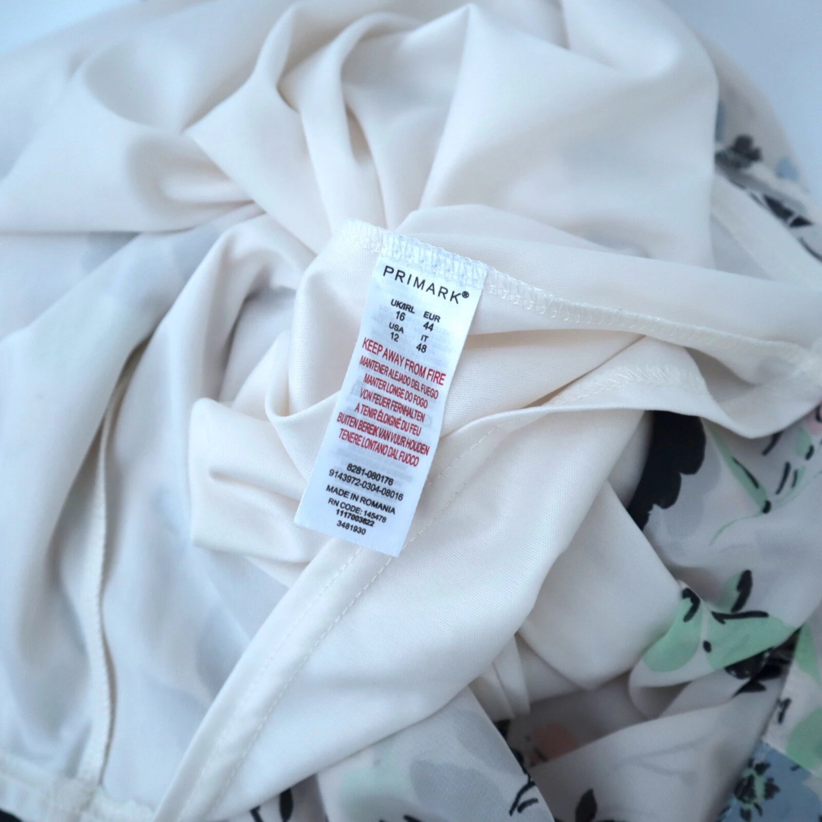 OFF WHITE Abito estivo tubino panna bianco sporco floreale float UK 16 completamente foderato nuovo senza etichette