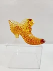 FENTON Amber Golden Hob Nail Glass Slipper or Shoe with Cat Head w/ Sticker