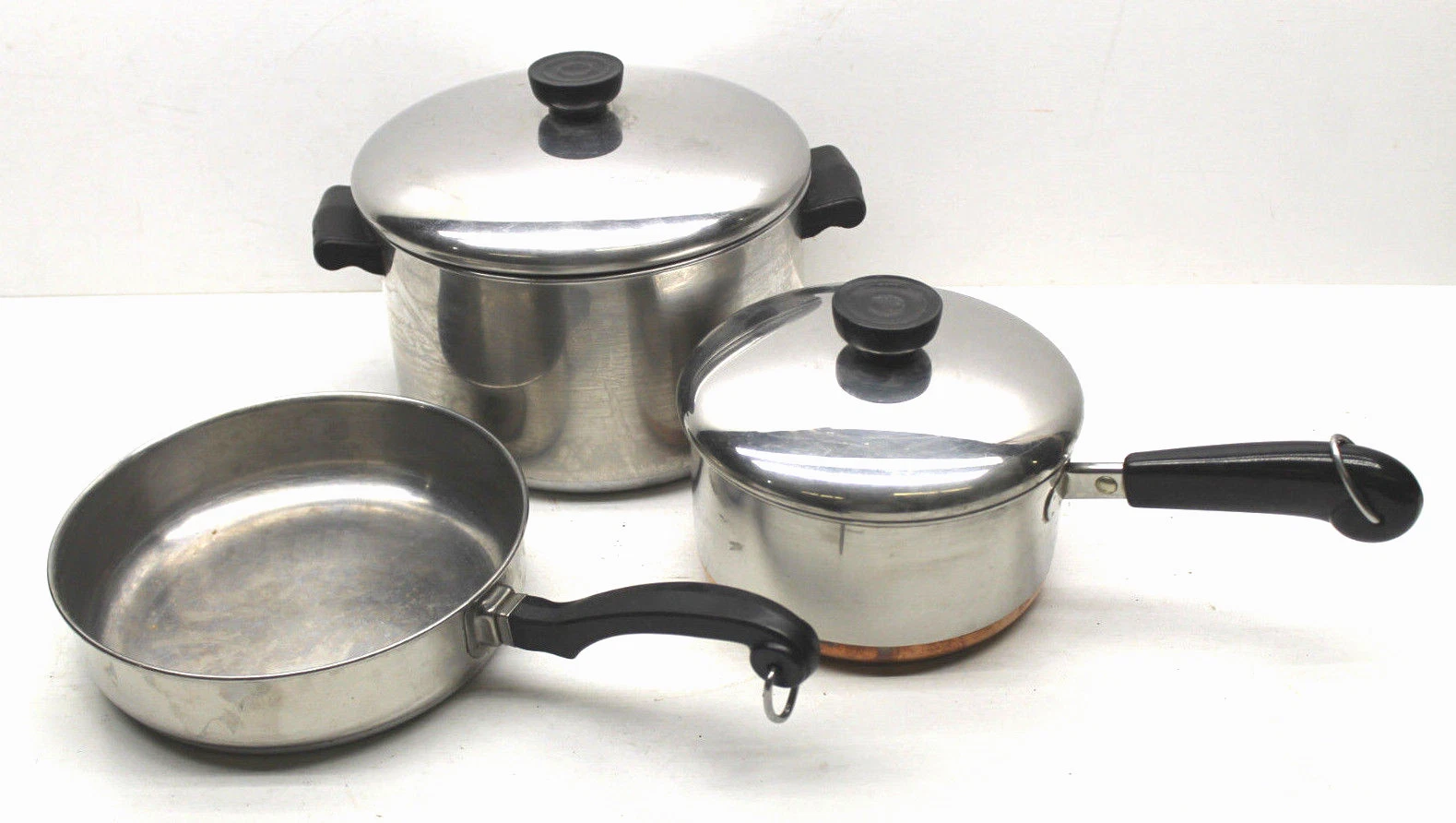 3 Aluminum Clad Stainless Steel Cookware Faberware 4 Qt.+Sauce Pan+Revere 1.5 Qt