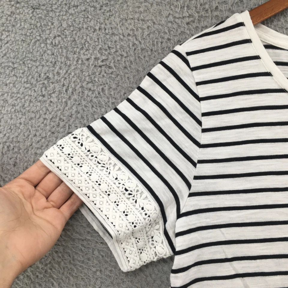 Camiseta Talbots Tops Mujer Grande Manga Corta Encaje Rayas Negro Blanco Algodón Foto 3 de 4