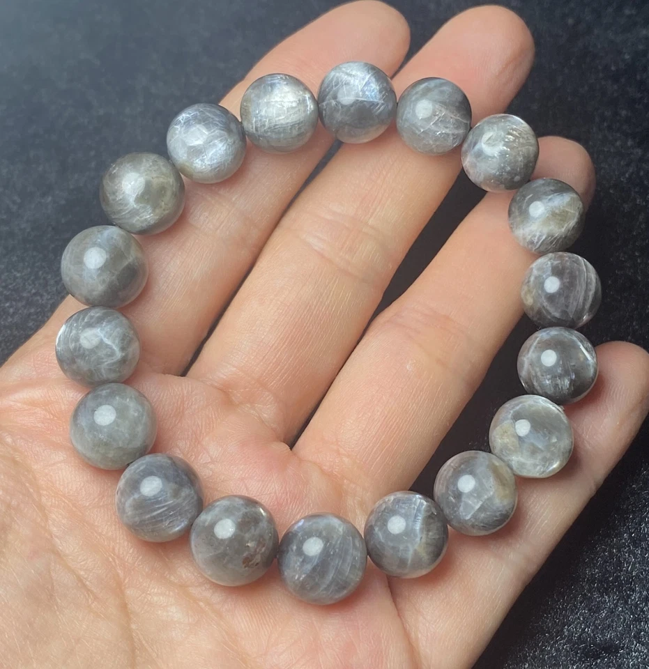 Brazalete de cuentas redondas energéticas ojo de gato mica dorada piedra solar gris natural 11,3 mm Foto 2 de 4
