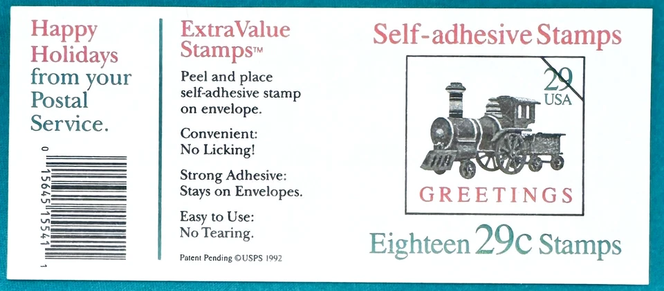 SoCo Stamps US Sc #2719a Greetings Locomotive booklet  29¢ MNH- 1992 SCV=$12.00 - Image 2 of 2