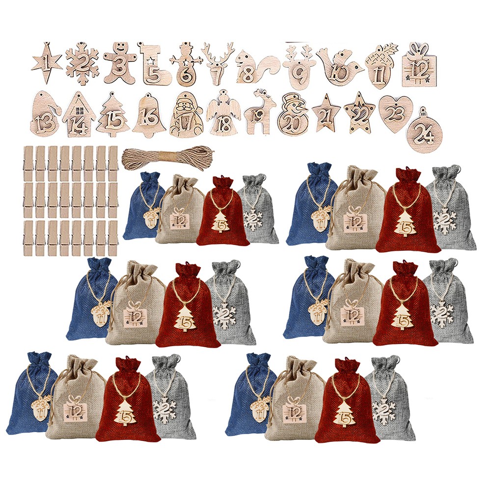 24 Advent Calendar For Filling Bags DIY Christmas Drawstring Gift Bag With Clips