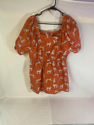Michelle McDowell Run Wild Gracie Top Orange with White Leopards Size L - Picture 1 of 10