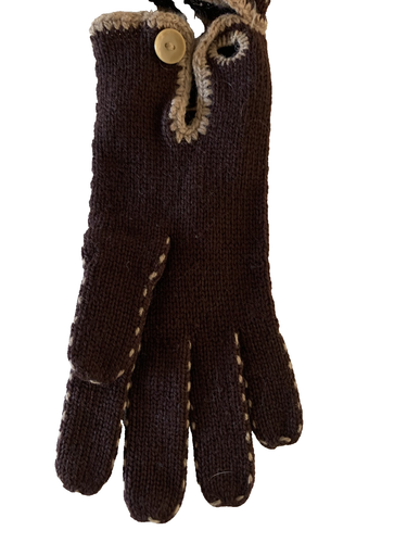 HANDARBEIT Handschuhe braun Strick elfenbein Nähstoff Knopfverschluss Einheitsgröße - Bild 4 von 9