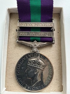 Medalla de servicio general original raf 2 bar península arábiga palestina 45/48
