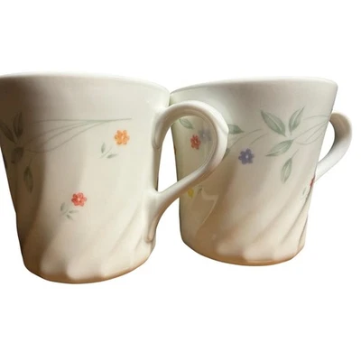 Corning USA English Meadow Vitrelle Swirl Floral Mugs Set of 2 White - image 1 of 4