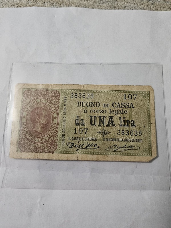 Kingdom of Italy 1894 1 Lira Ultra Rare Trinary Repeater Serial Note VF Scarce
