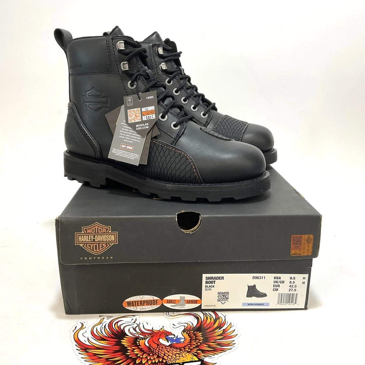 Harley Davidson Boots Size 13 Motorcycle Ansi Z41 PT 99 Black Leather Safety Toe RARE‎ Harley Davidson Mens Black Leather Flame Boots  main image 3