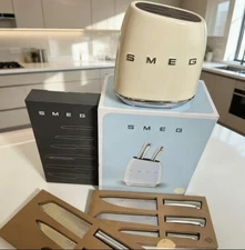 Smeg 7-Piece NEW knife Block set Kitchen Household stainless steel Cream