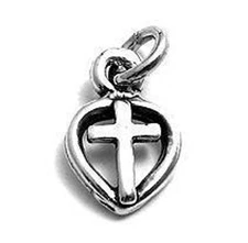 925 Sterling Silver Christian Love Cross Inside Heart Jesus Charm