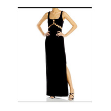 Black Maxi Dress – Cut Out Accent – Side Slit – Sleeveless – Square Neck