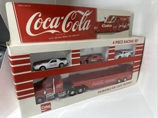 1979 Hartoy Coca Cola 4 Piece Racing Set Durable Die Cast Models Vintage Coke