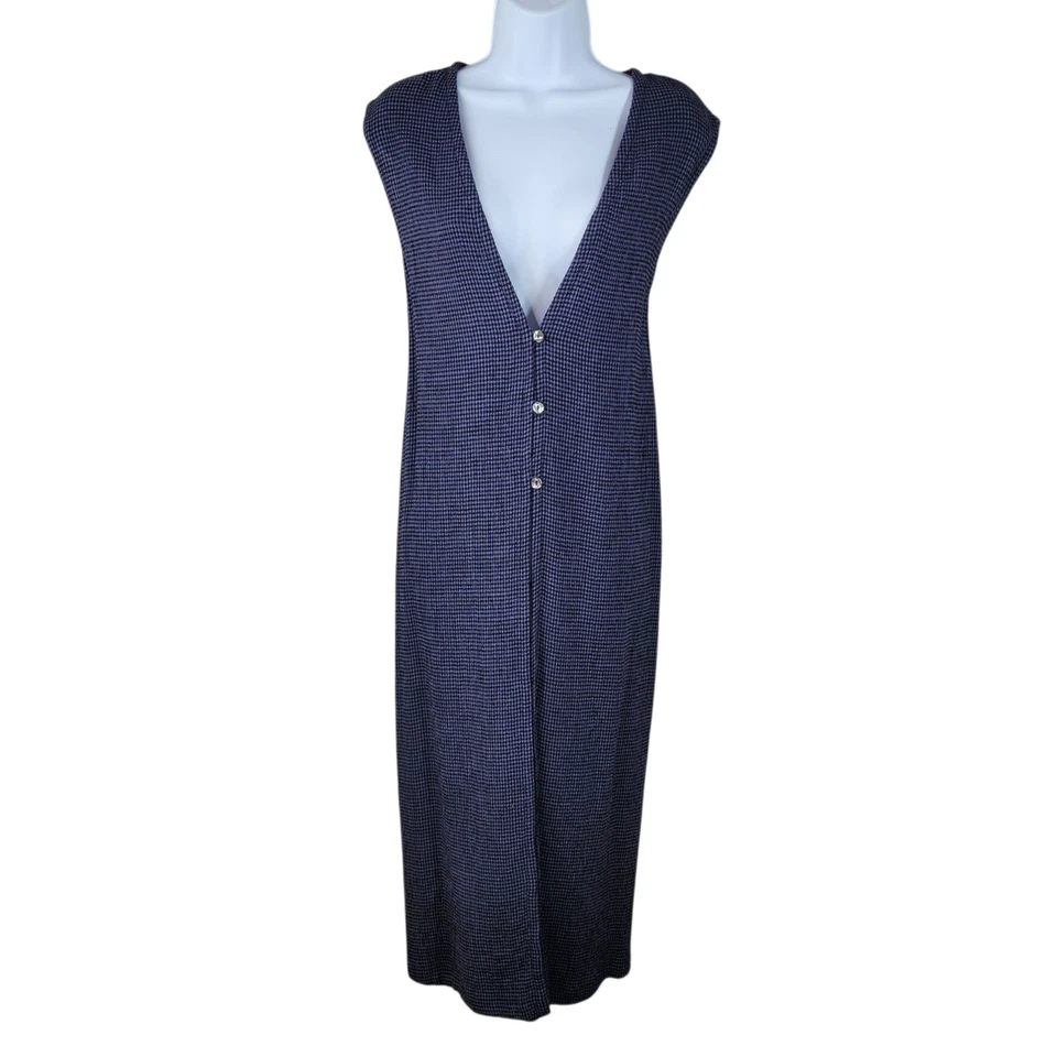 Chaleco Vintage Top Talla Grande Guinga Cuadros Túnica Largo Azul Lagenlook Arte Para Usar Foto 2 de 4