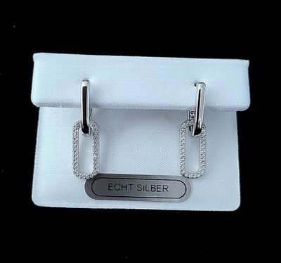 Ohrringe Ohrhänger, 925 Sterlingsilber 2,5 cm Rhodiniert poliert, Zirkon