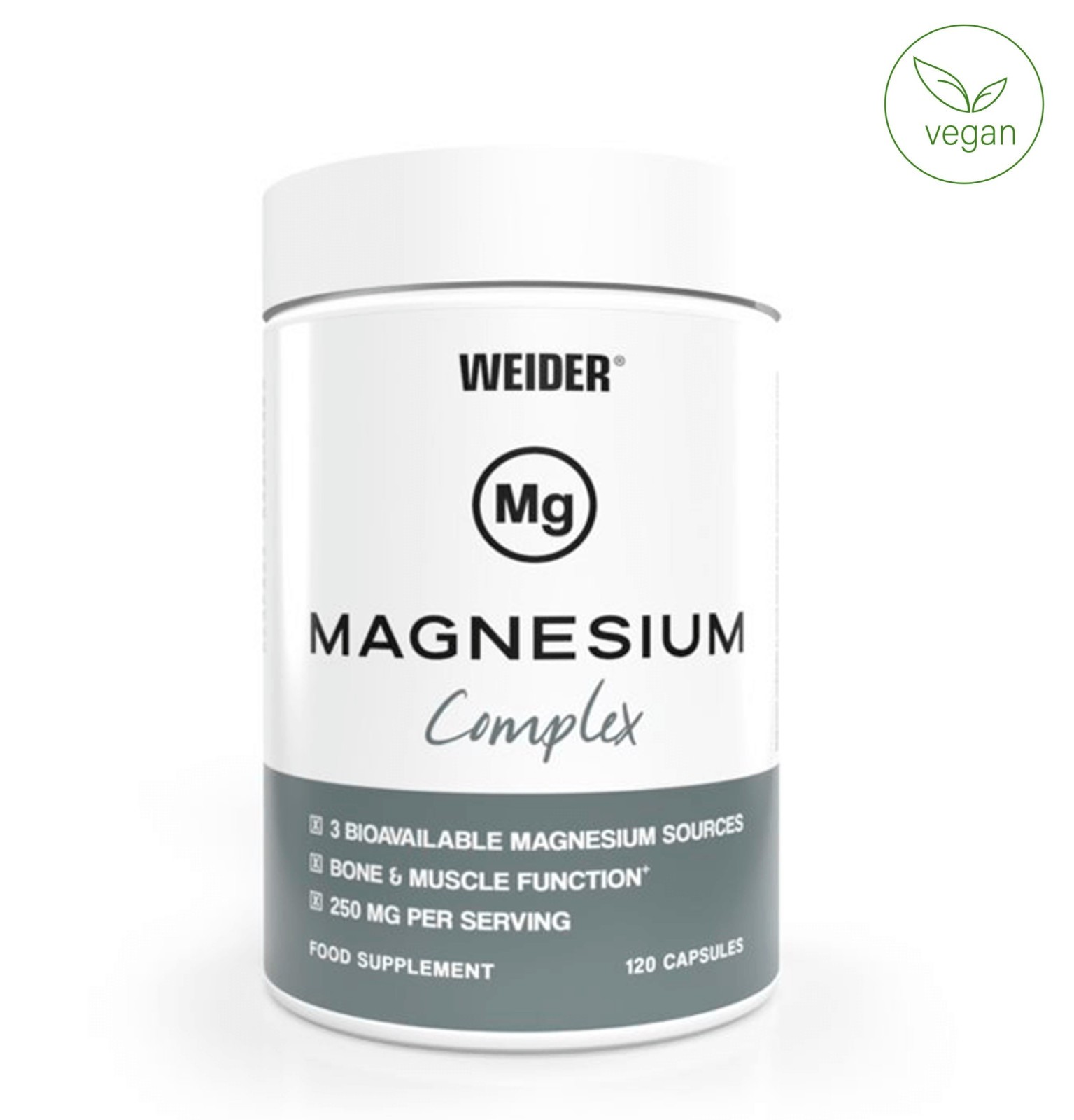 WEIDER MAGNESIUM COMPLEX Vegan Magnesium Bisglycinate Citrate Malate 120 Caps