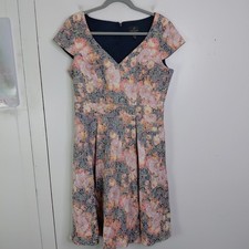 Adrianna Papell Dress Womens 10 Soft Color Florals Cap Sleeve V Neck A Line
