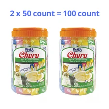 Inaba Churu Puree Lickable Cat Treat Variety Pack - Tuna & Chicken, 2 x 50 Count