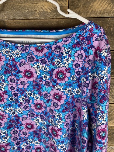 Top elasticizzato Talbots donna taglie forti 2X blu con fiori manica 3/4 - Foto 4 di 10