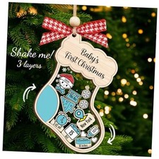 Baby's First Christmas Ornament 2025 - Personalized First Baby Stocking Boy