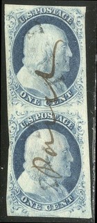 U.S. #9 Used PAIR 1c Blue Type IV ($210)