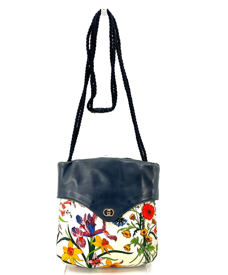 Auténtico Bolso Bandolera GUCCI Flora De Colección Lona Cuero Hombro Azul Marino Foto 2 de 4
