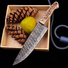 HANDMADE DAMASCUS STEEL CHEF KNIFE KITCHEN BONING KNIFE  PINECONE RESIN HANDLE