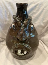 Large Mike Craven Face Jug Gillsville GA Folk Art Southern Pottery 11”