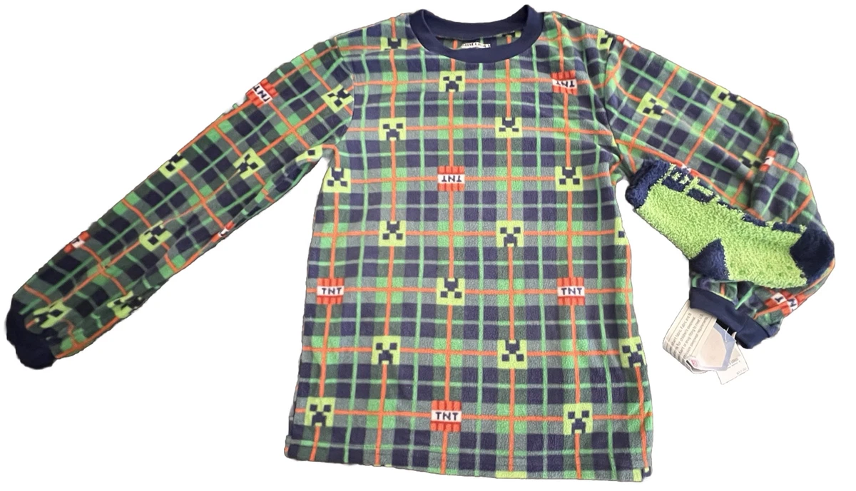 Minecraft Pajamas Boys NWT Creeper Size Large L 12 14 Long Sleeve Shirt Socks