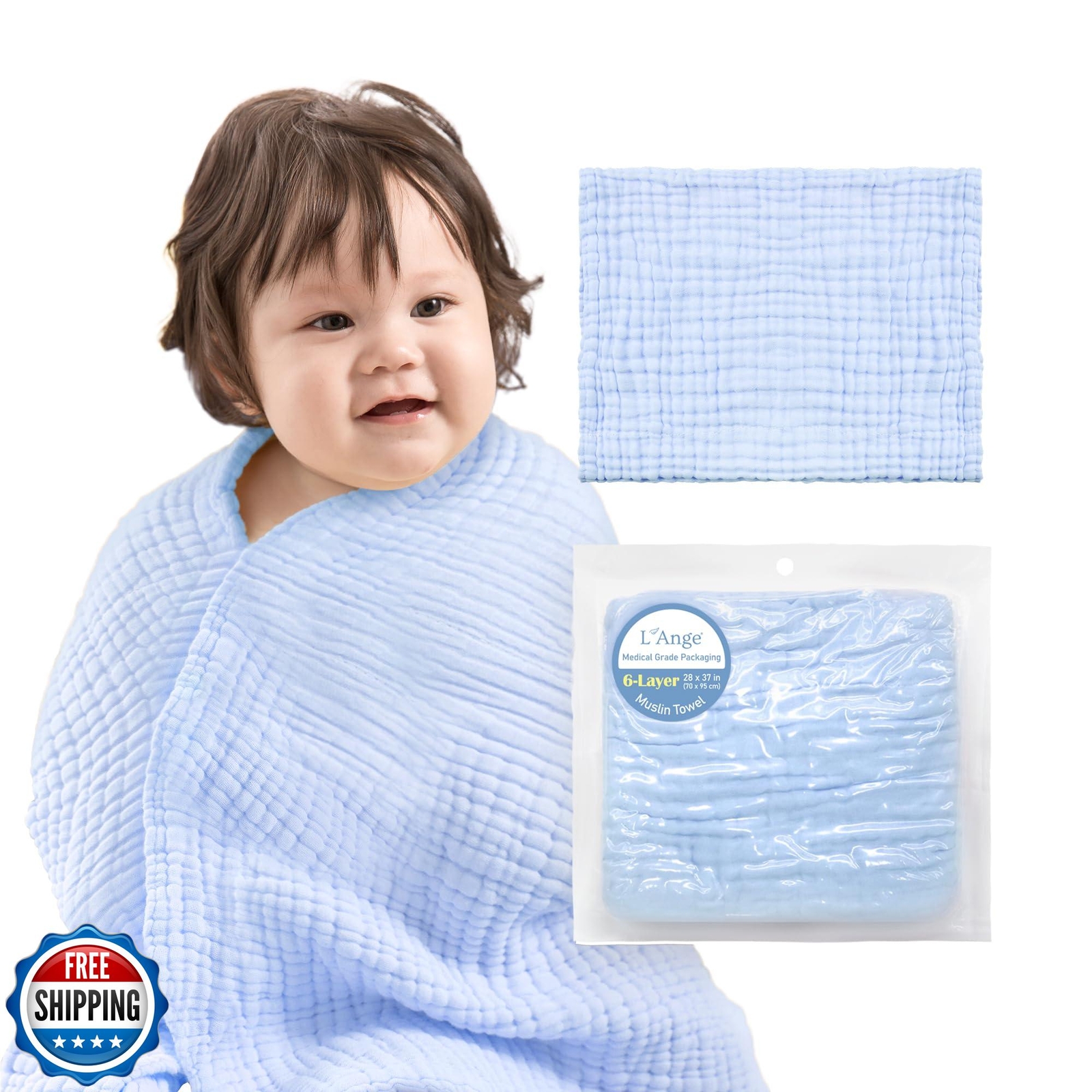 LAnge Baby Towel 100% Cotton Muslin 6-Layer Quick Dry Medical Grade