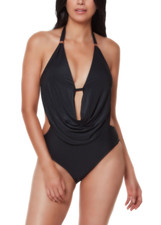Bar III Women Solid Cowlneck One-Piece Swimsuit Black Size S