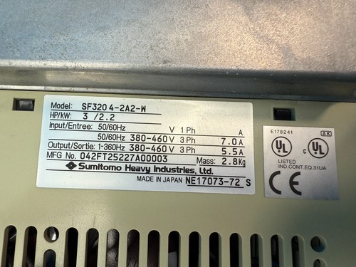 Sumitomo Heavy Industries SF-320 3-Phase 3HP Adjustable Frequency Drive - Picture 4 of 10