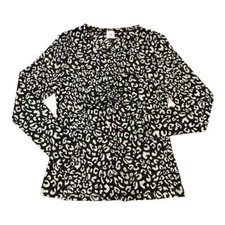 Cabi Sweetheart Leopard Print Ruched Mesh Long Sleeve Top 4163 Black Tan Size M