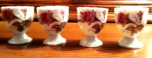 Vintage White Egg Cups with Floral Design