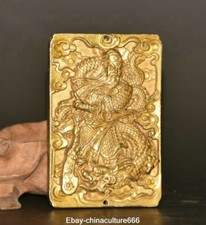 Ciondolo Amuleto Drago Fengshui Dorato Bronzo Antica Dinastia Guan Gong Yu Dio Guerriero