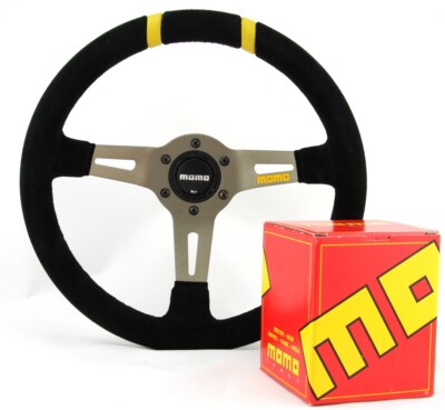 Momo Wildleder Sportlenkrad Drifting 330mm schwarz gelb anthrazit steering wheel