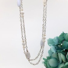 David Yurman Pearl White Agate Sterling Silver Figaro 48