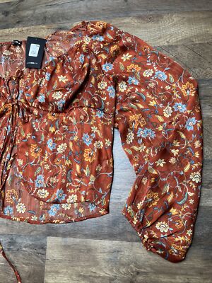 Fashion Nova sz 2XL Chia boy Chiffon Top sheer shirt Rust /combo