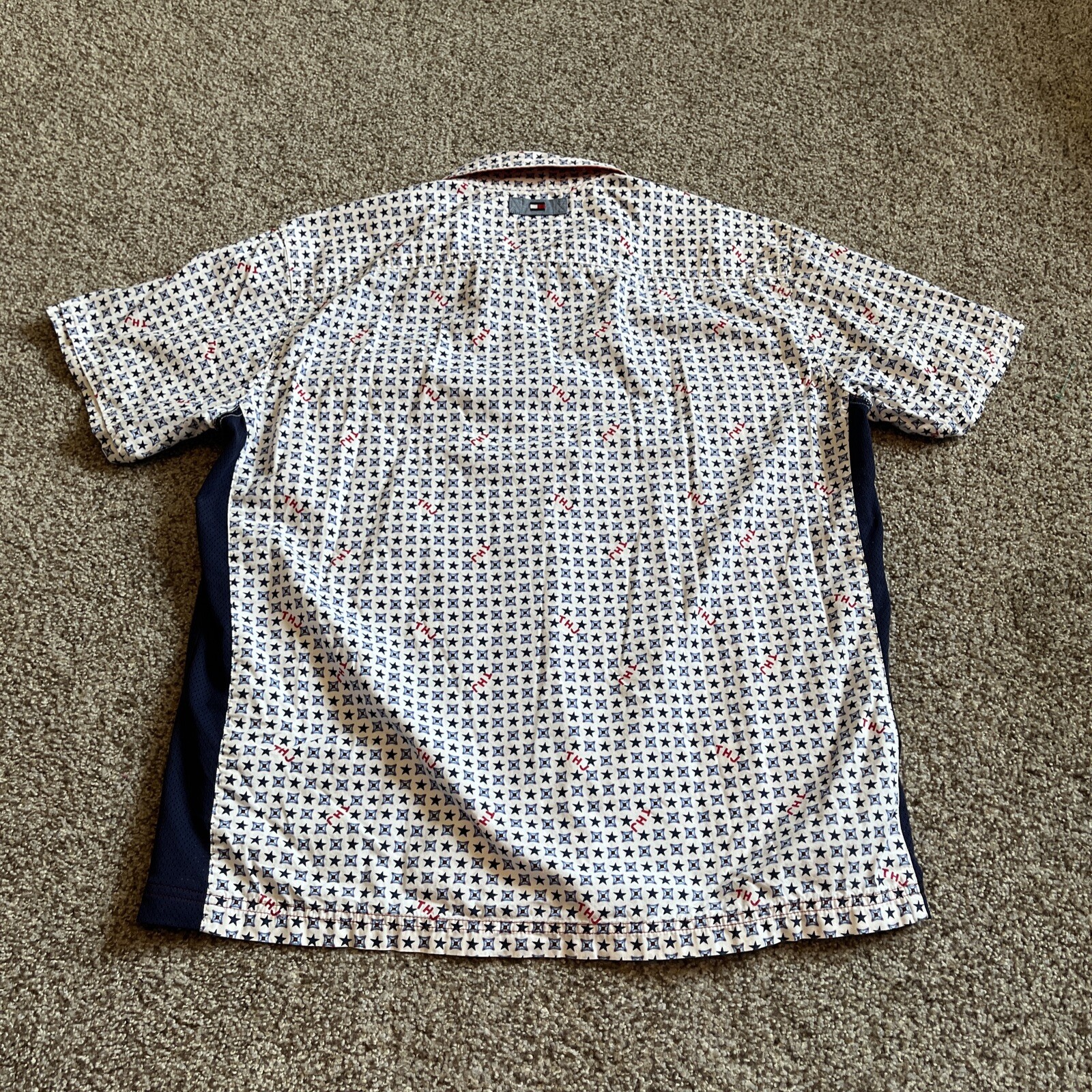 Tommy Jeans Logo Mens Button-Up Casual Shirt Short Sleeve Pockets Mesh Large - View 7