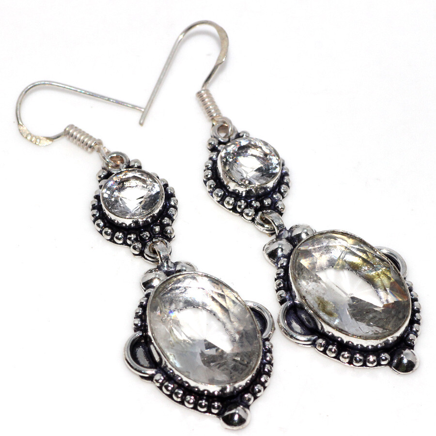 Crystal Topaz 925 Silver Plated Long Earrings 2.5